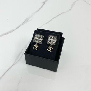 Chanel Resin Square Logo Earrings